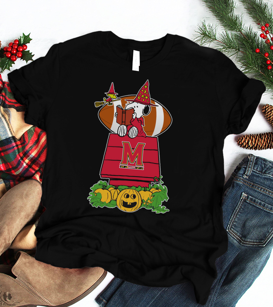 Maryland Terrapins Snoopy Halloween Football Pumpkin House T-Shirt