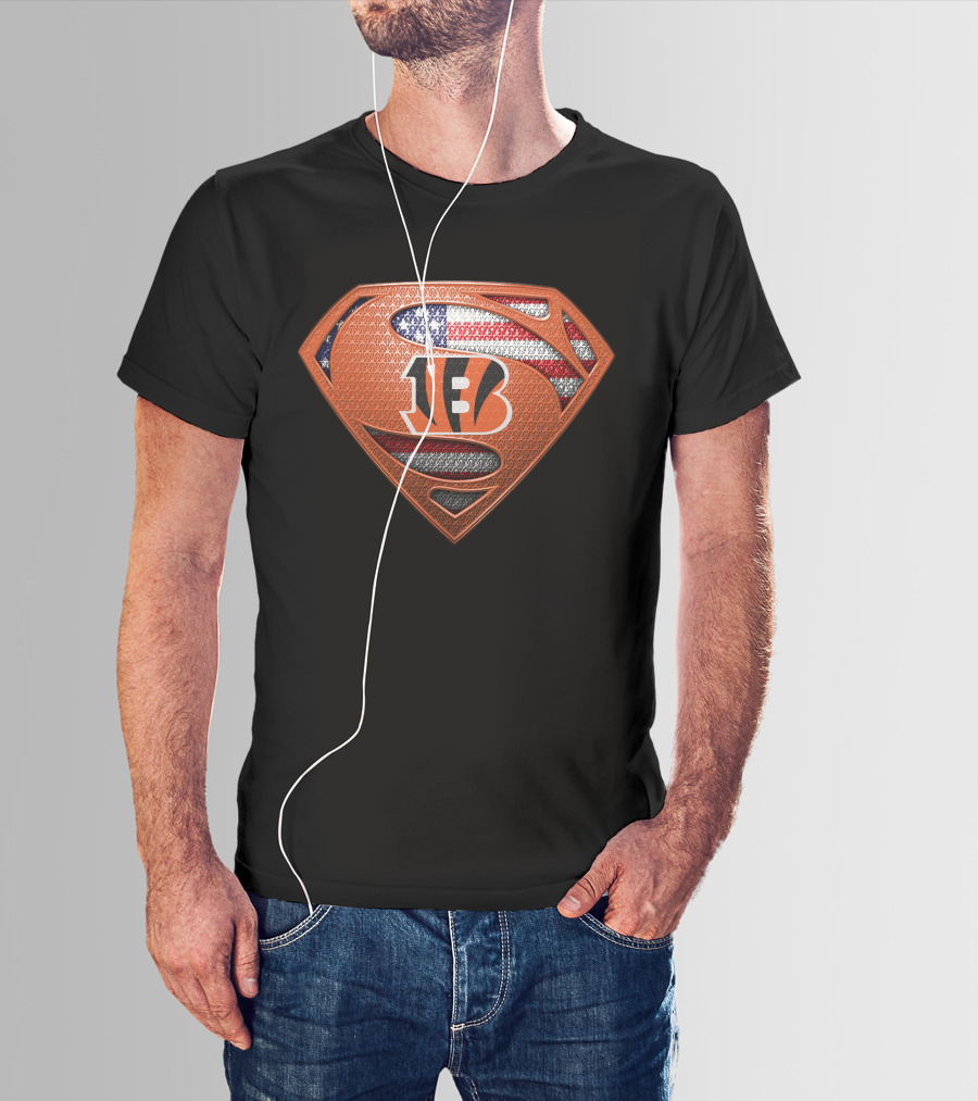 Cincinnati Bengals Superman Shield American Flag T-Shirt