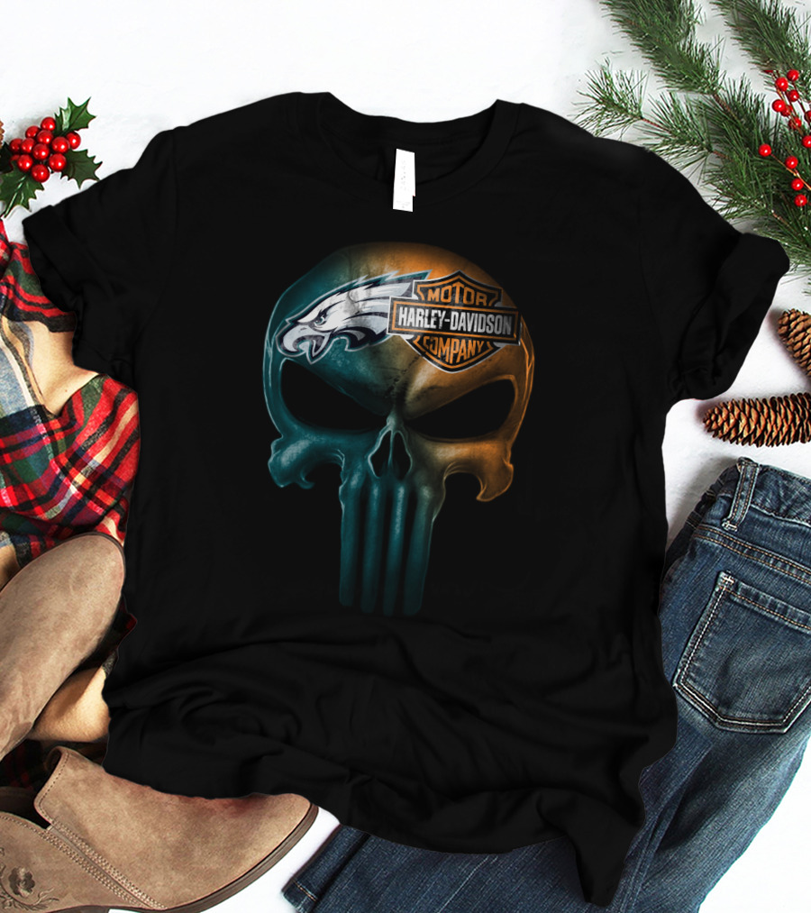 Philadelphia Eagles Harley Davidson Skull T-Shirt
