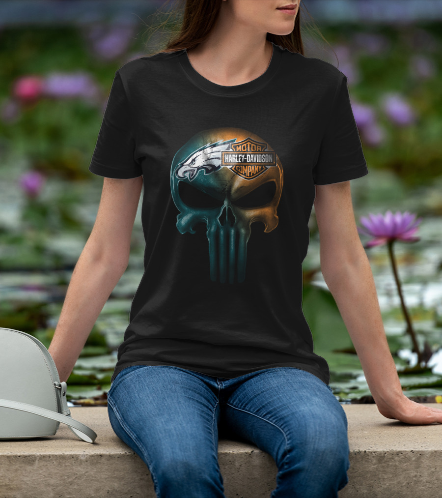 Philadelphia Eagles Harley Davidson Skull T-Shirt