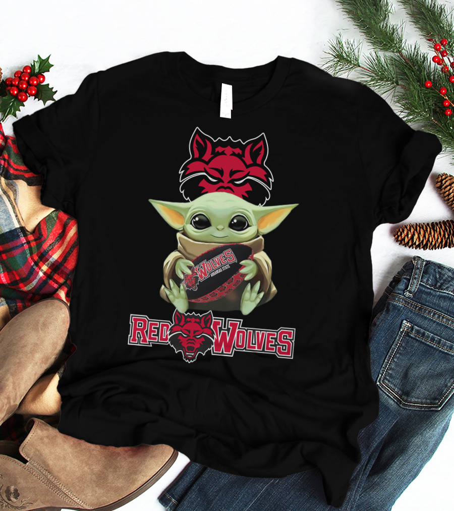 Arkansas State Red Wolves Baby Yoda Star Wars Football T-Shirt