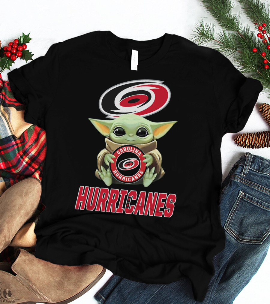 Carolina Hurricanes Baby Yoda Holding Team T-Shirt