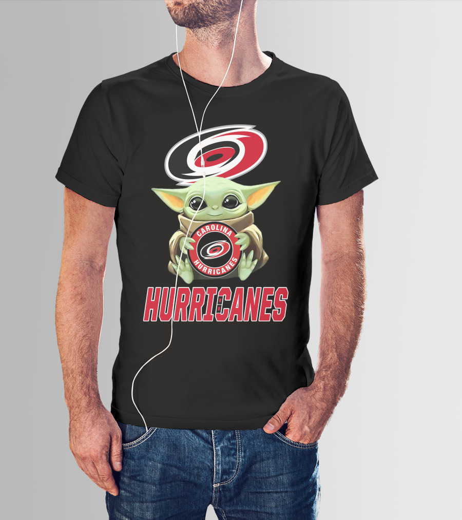 Carolina Hurricanes Baby Yoda Holding Team T-Shirt
