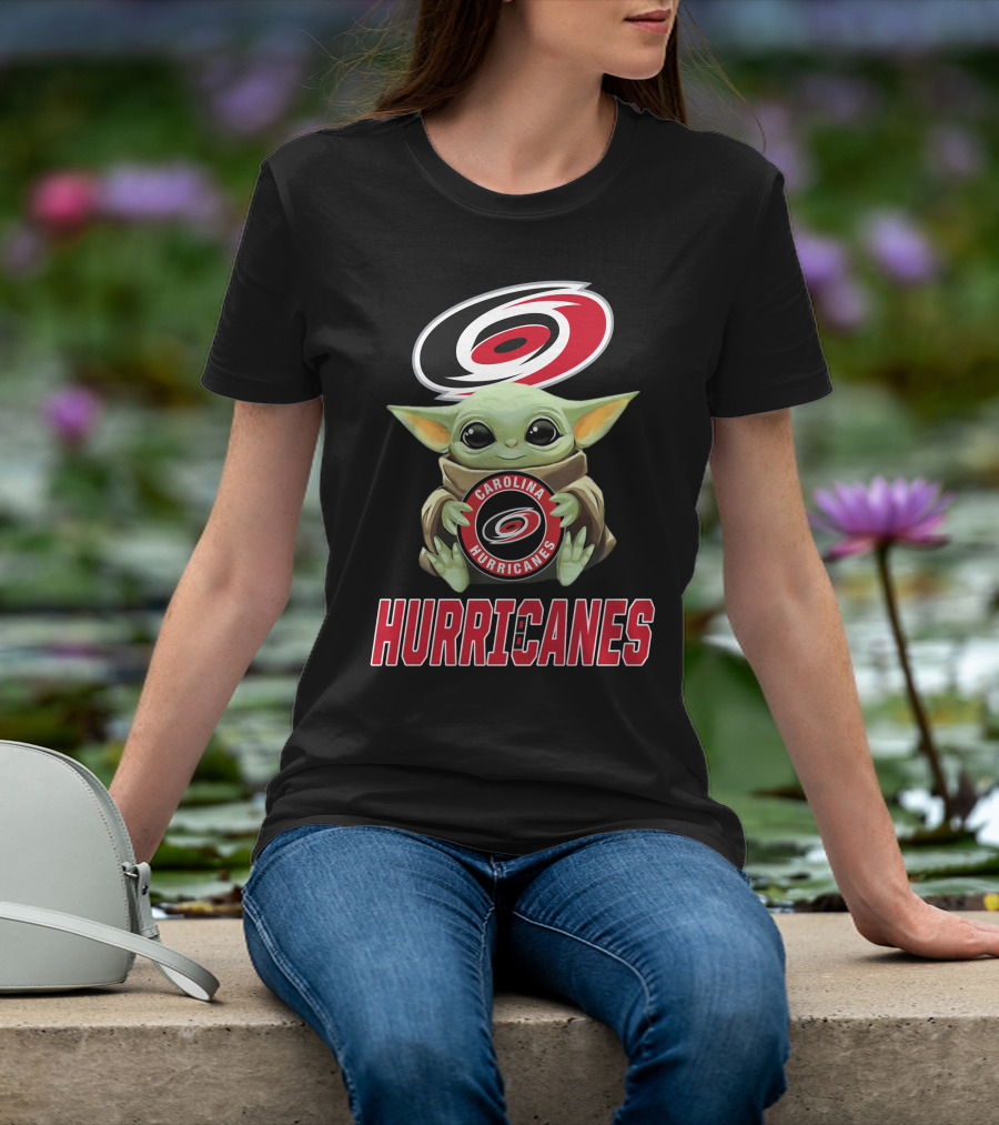 Carolina Hurricanes Baby Yoda Holding Team T-Shirt