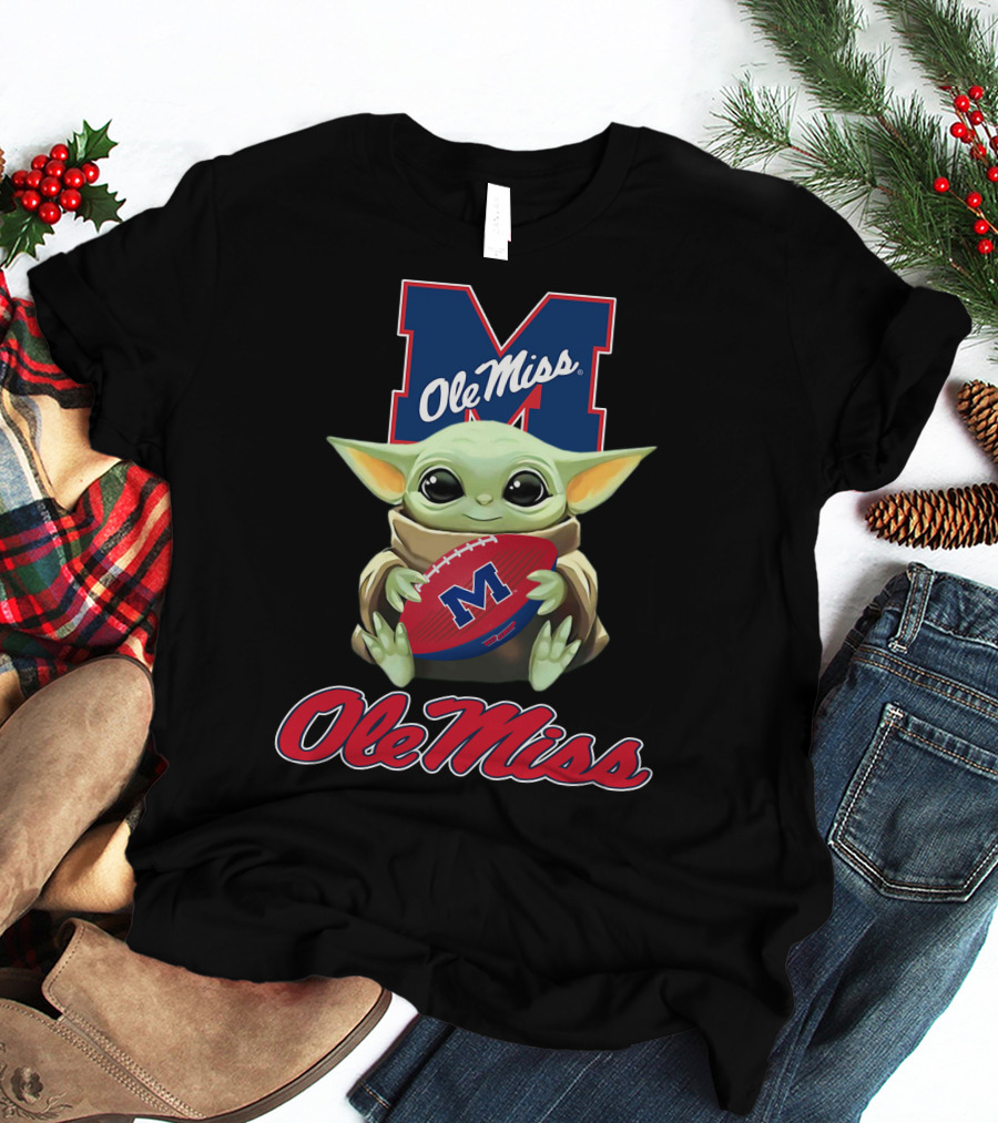 Ole Miss Rebels Baby Yoda Holding Football Official T-Shirt
