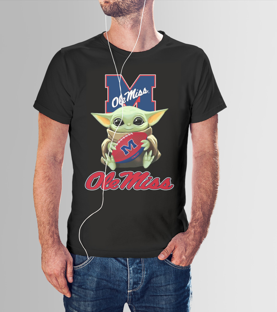 Ole Miss Rebels Baby Yoda Holding Football Official T-Shirt