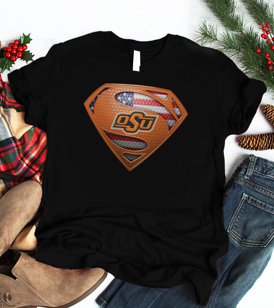 Osu Oklahoma State Cowboys Superman American Flag T-Shirt