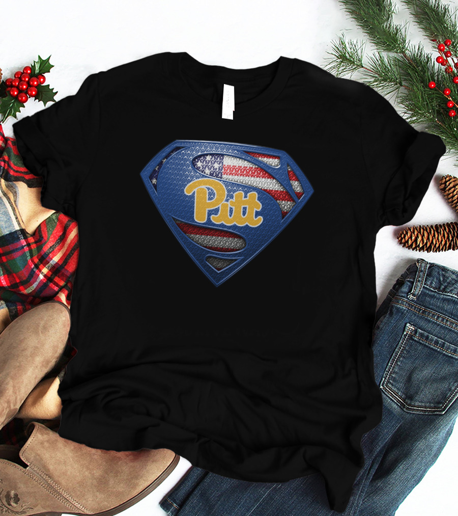 Pitt Superman Logo With American Flag T-Shirt