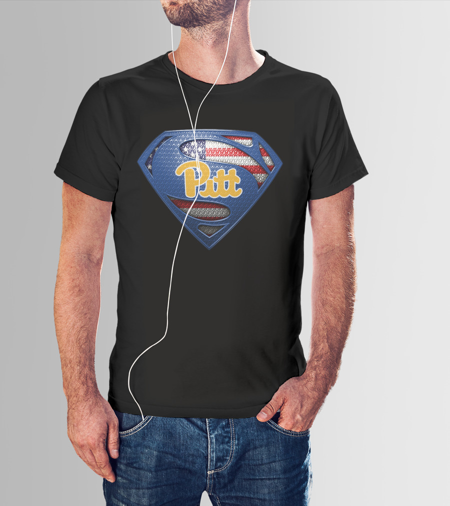 Pitt Superman Logo With American Flag T-Shirt