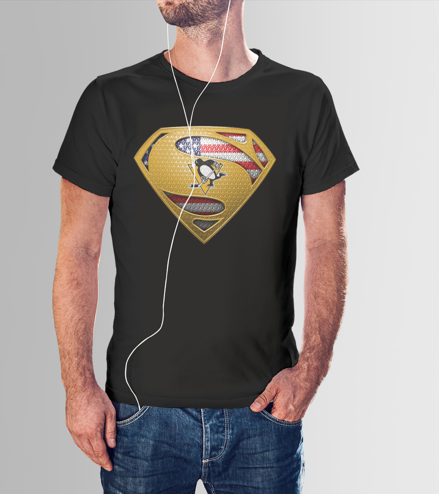 Pittsburgh Penguins Superman American Flag T-Shirt