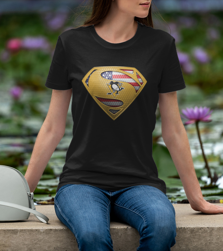 Pittsburgh Penguins Superman American Flag T-Shirt