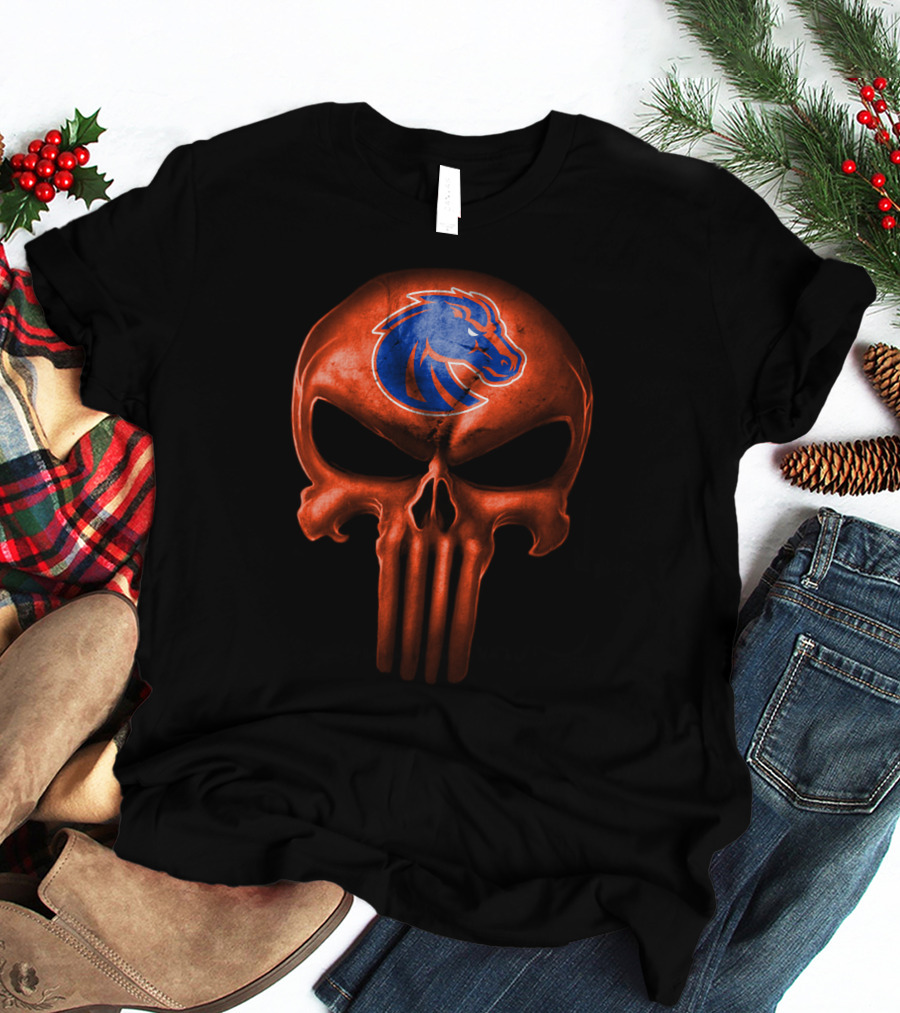 Boise State Broncos Skull Logo Punisher Inspired T-Shirt