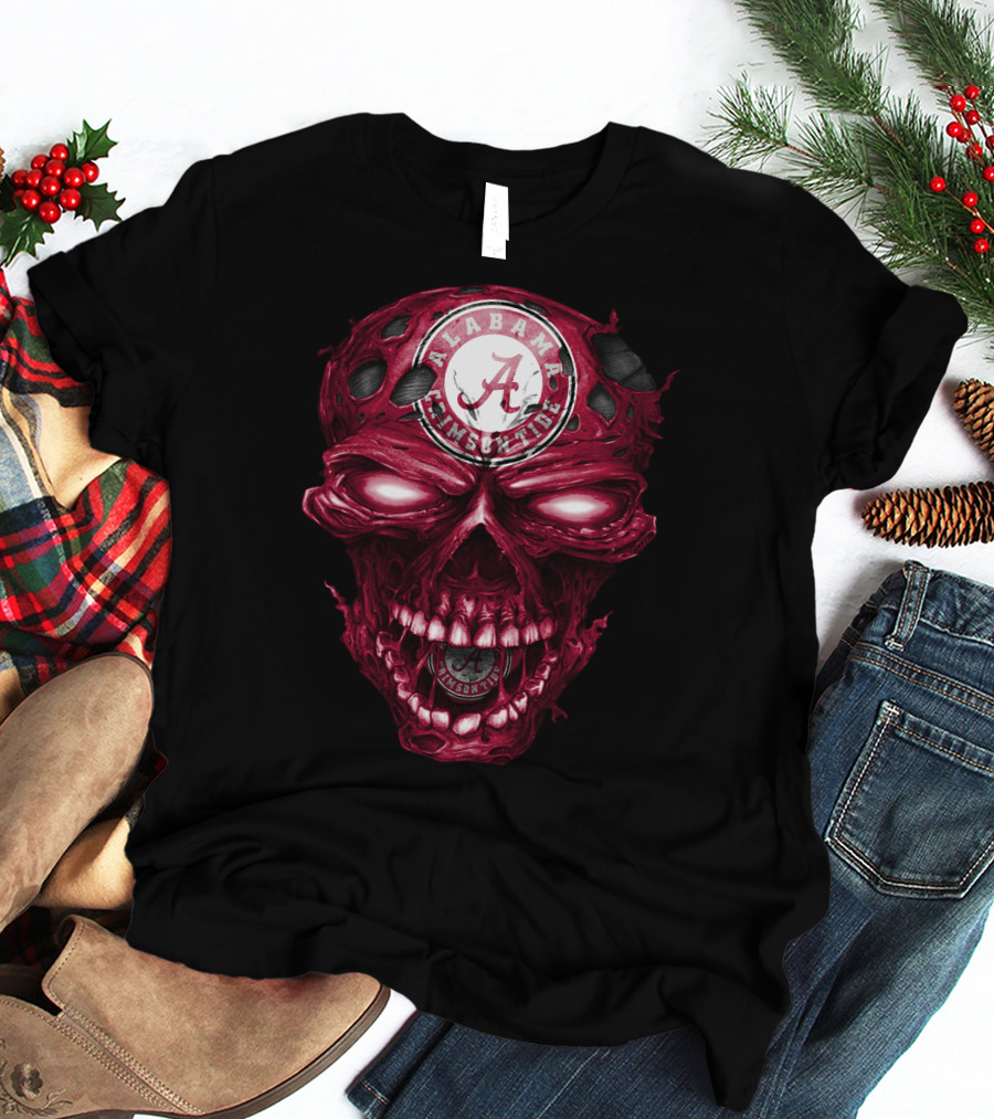 Alabama Crimson Tide Skull Crimson A Logo Dark Intense T-Shirt