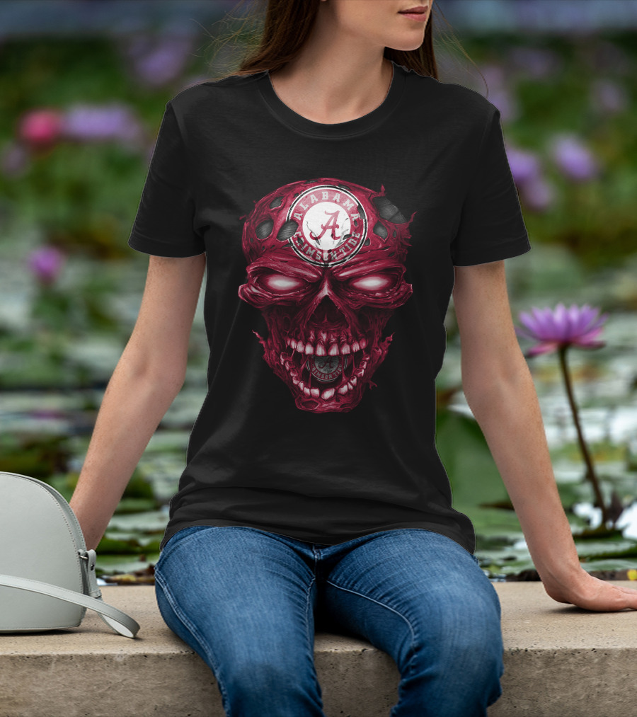 Alabama Crimson Tide Skull Crimson A Logo Dark Intense T-Shirt