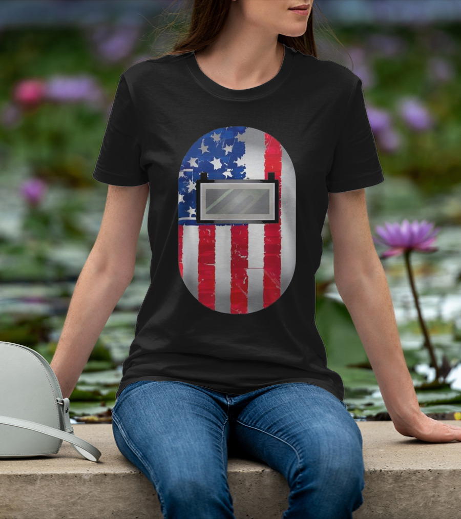 American Welder US Flag Helmet Welding Prowess T-Shirt