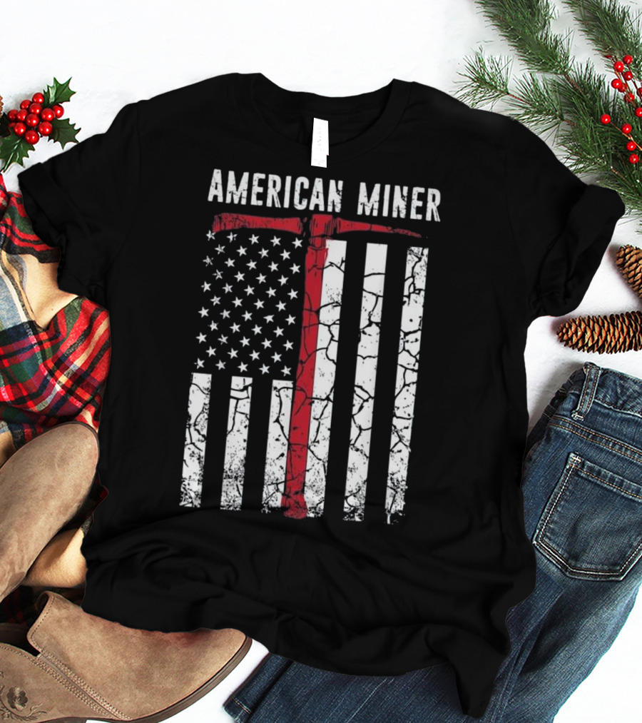 American Miner Coal Gold Flag Axe T-Shirt