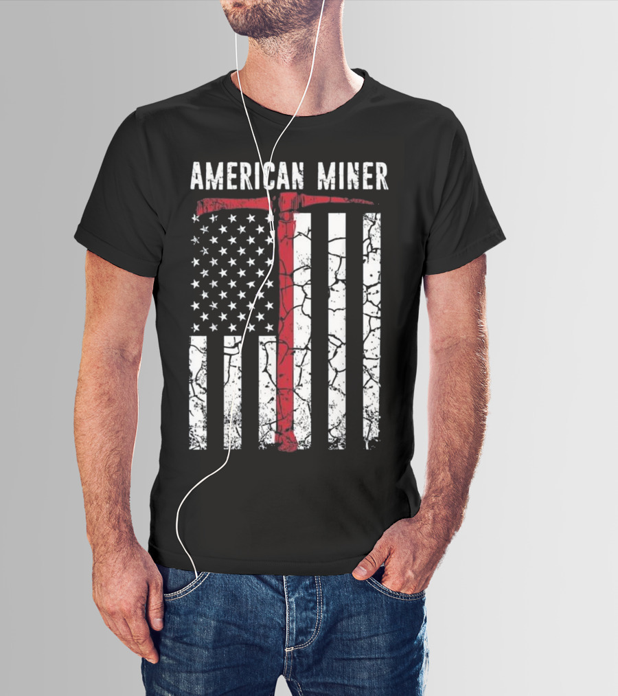 American Miner Coal Gold Flag Axe T-Shirt