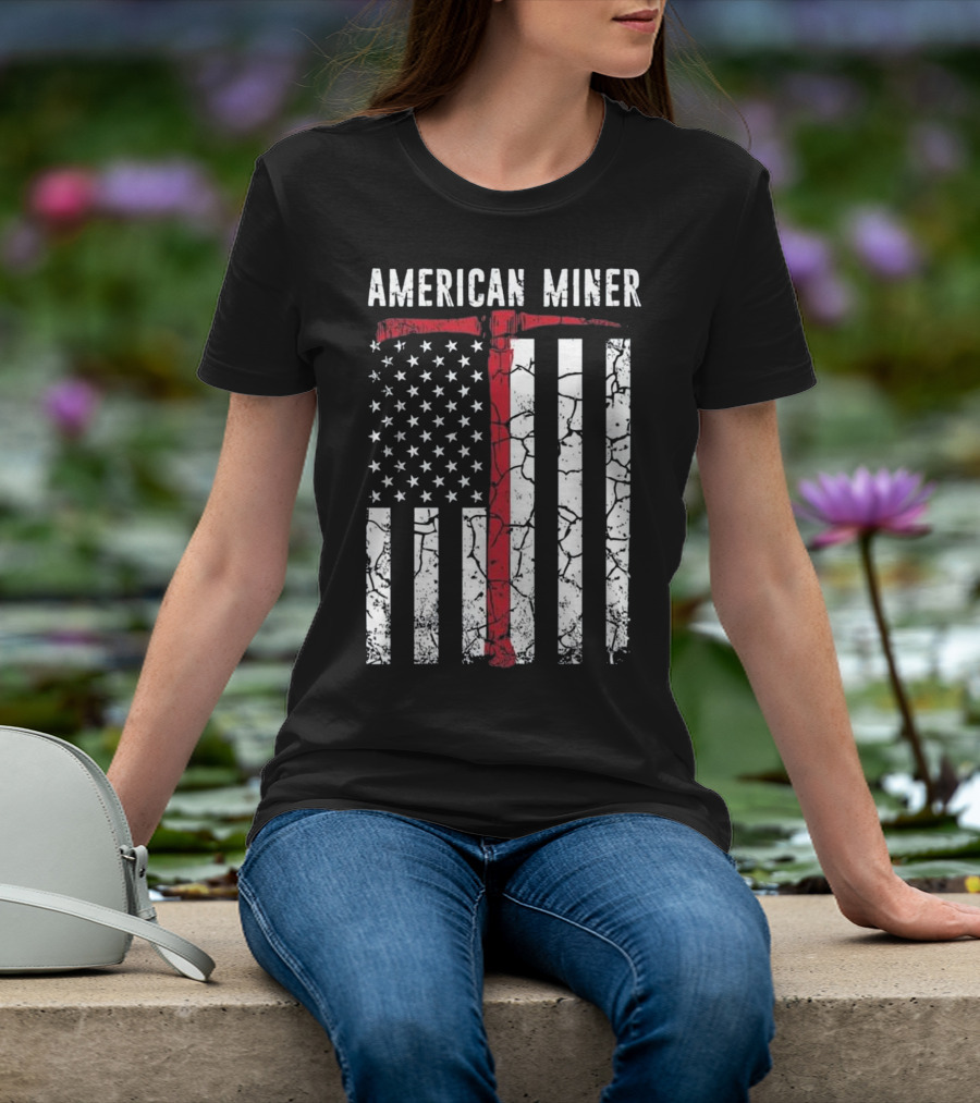 American Miner Coal Gold Flag Axe T-Shirt