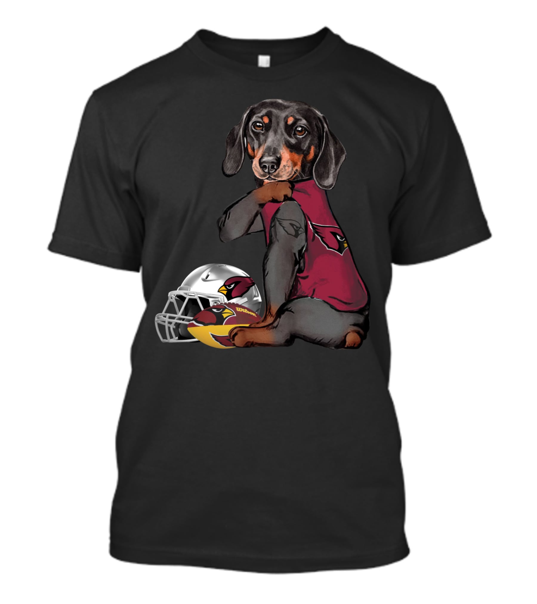 Arizona Cardinals Football Dachshund With Helmet And Ball T-Shirt