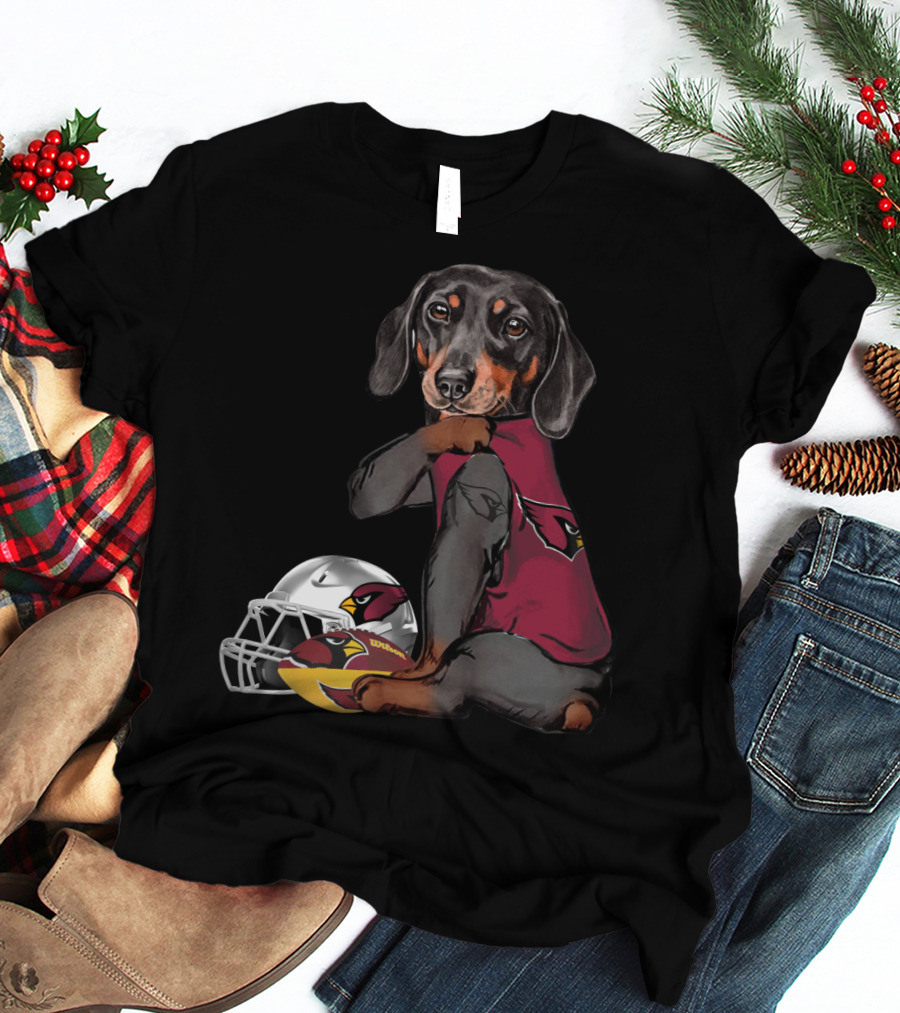 Arizona Cardinals Football Dachshund With Helmet And Ball T-Shirt