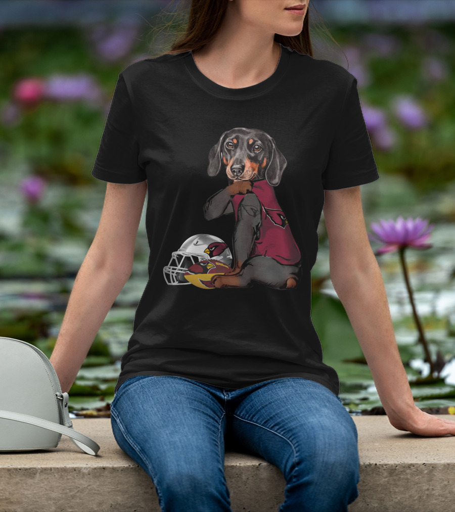 Arizona Cardinals Football Dachshund With Helmet And Ball T-Shirt