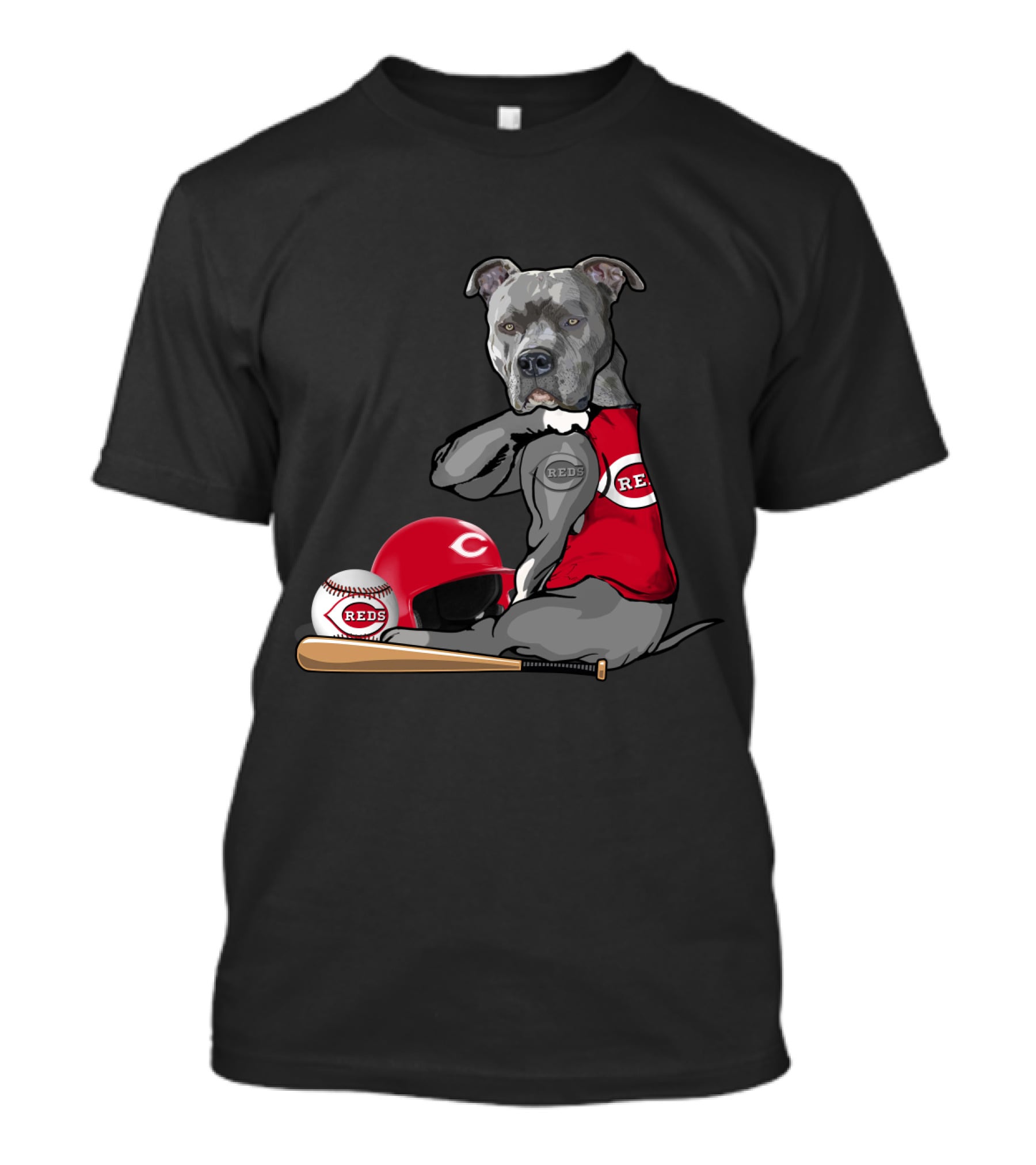 Cincinnati Reds Pit Bull Baseball Bat Helmet T-Shirt
