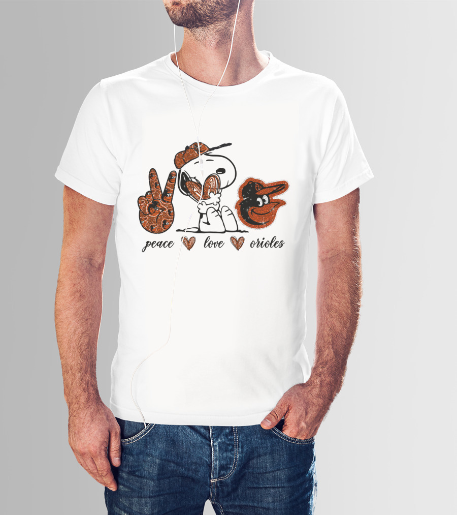 Peace Love Baltimore Orioles Snoopy T-Shirt