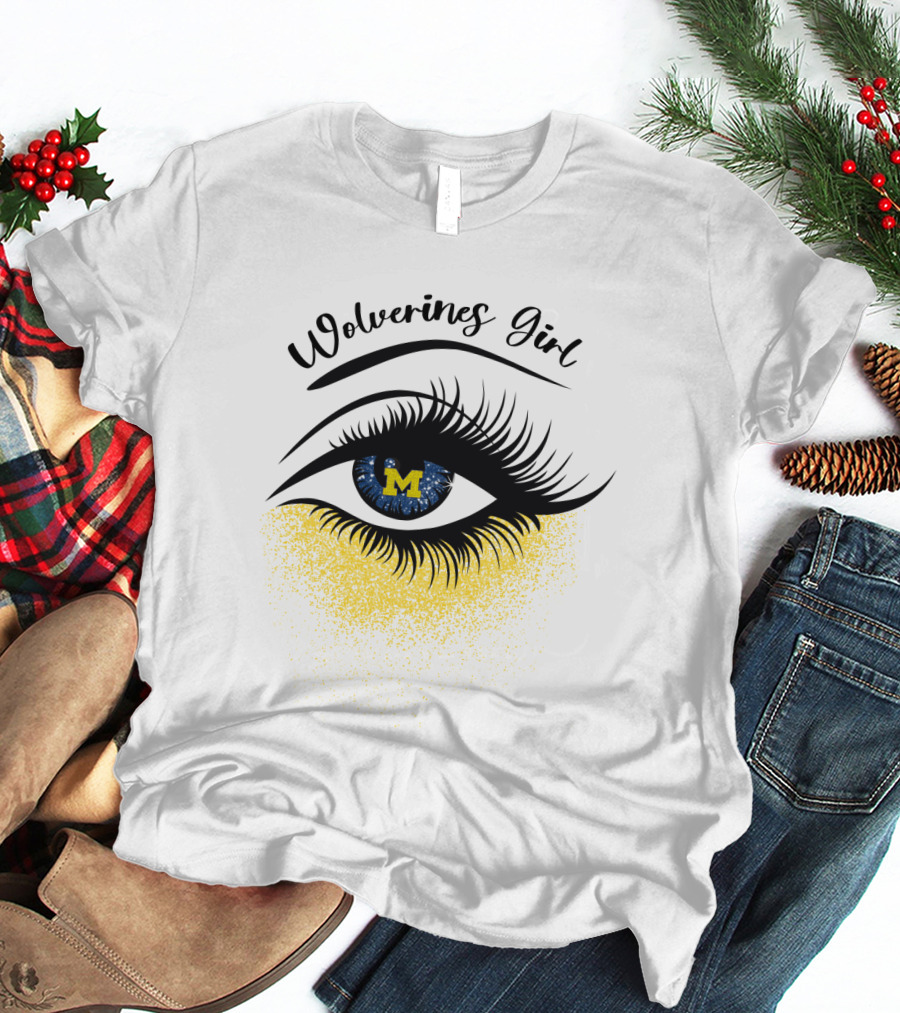 Wolverines Girl Michigan Eye With M Logo And Eyelashes T-Shirt