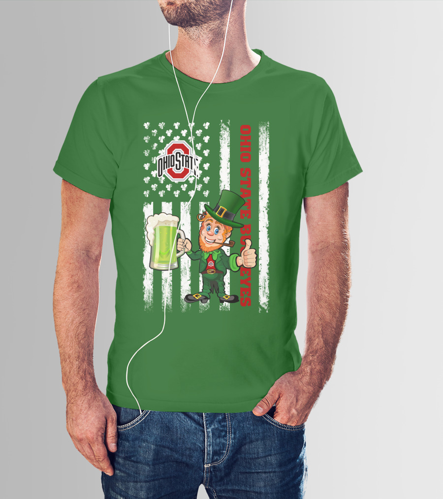 Ohio State Buckeyes Leprechaun St Patrick's Day Flag Shamrock Beer T-Shirt