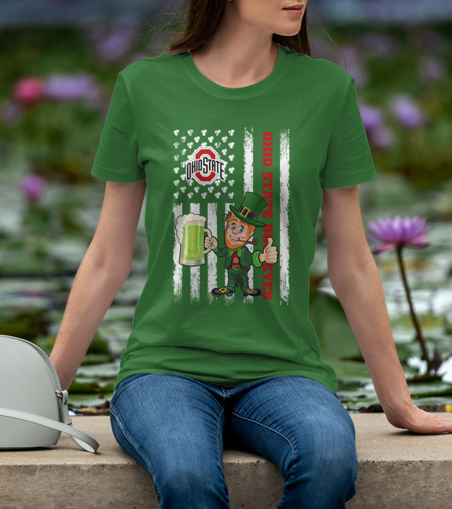 Ohio State Buckeyes Leprechaun St Patrick's Day Flag Shamrock Beer T-Shirt
