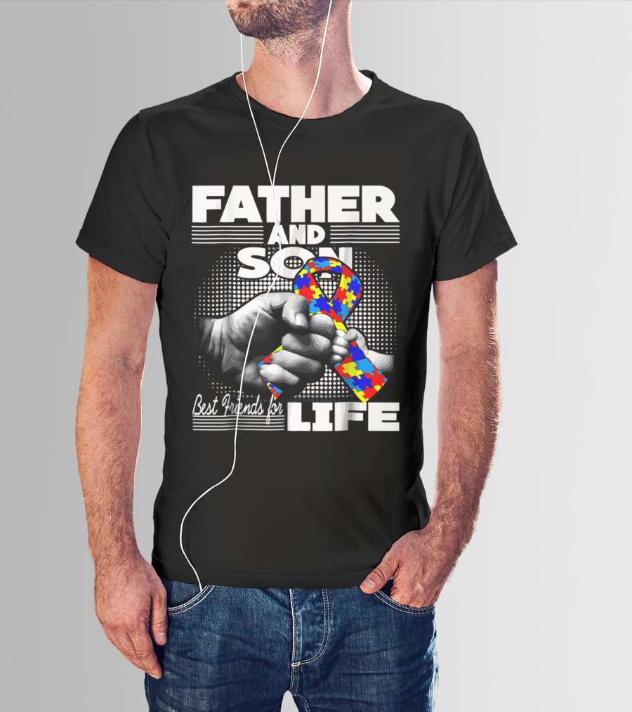 Father And Son Best Friends For Life Autism Awareness Puzzle T-Shirt