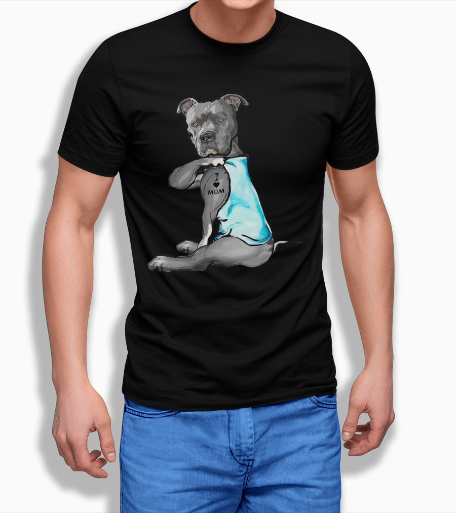 I Love Mom Pit Bull Tattoo T-Shirt