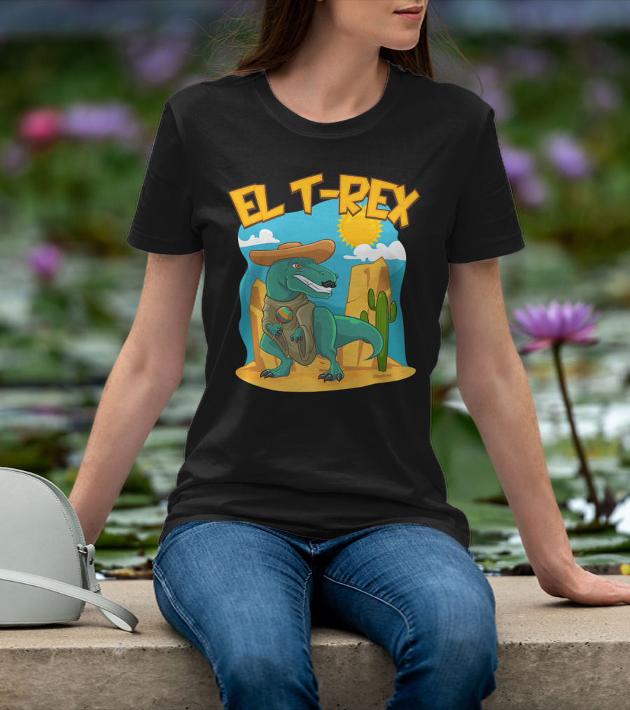 EL T-REX Mexican Dinosaur Cinco De Mayo Cactus Desert Sun Sombrero T-Shirt