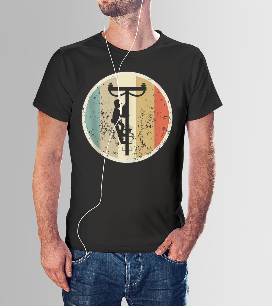 High Voltage Electrician Climbing Power Pole Retro Vintage Electrical T-Shirt