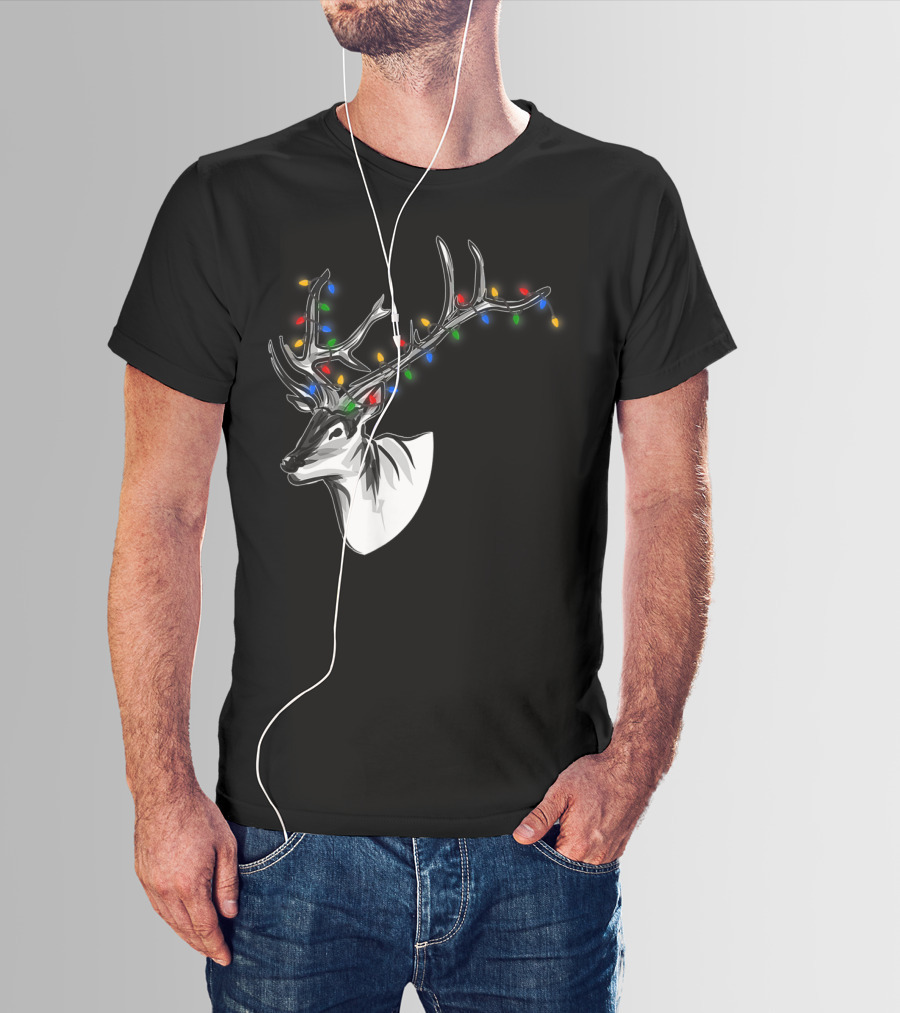 Reindeer Christmas Lights Funny Animal Decorated Antlers Festive Humor T-Shirt