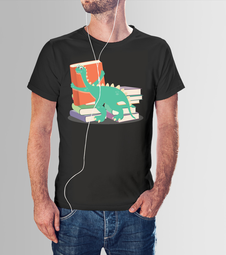 Cute Dinosaur Hugging Books For Bookish Literary Nerds T-Shirt
