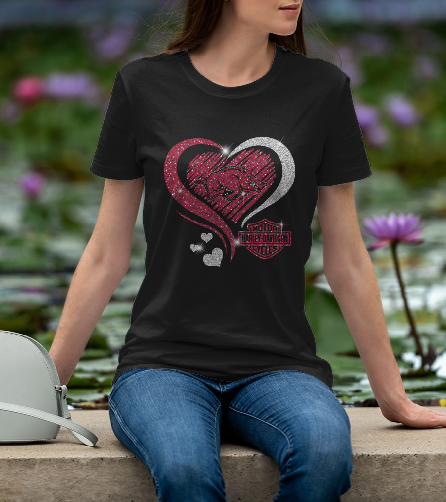 Harley Davidson Ncaa Arkansas Razorbacks Heart T-Shirt