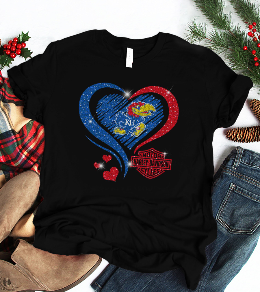 Ku Heart Harley Davidson Kansas Jayhawks T-Shirt
