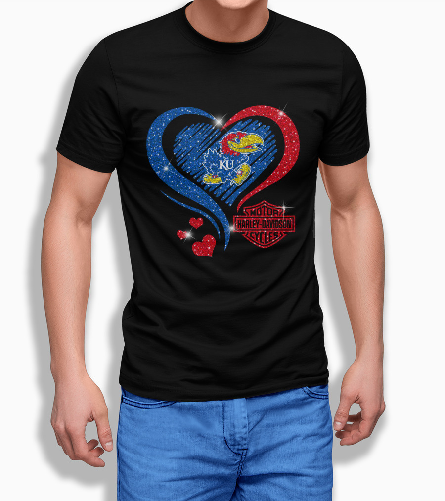 Ku Heart Harley Davidson Kansas Jayhawks T-Shirt