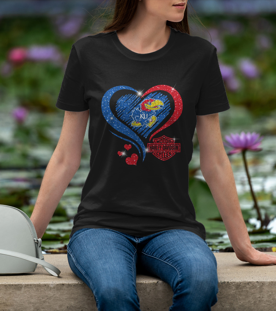Ku Heart Harley Davidson Kansas Jayhawks T-Shirt