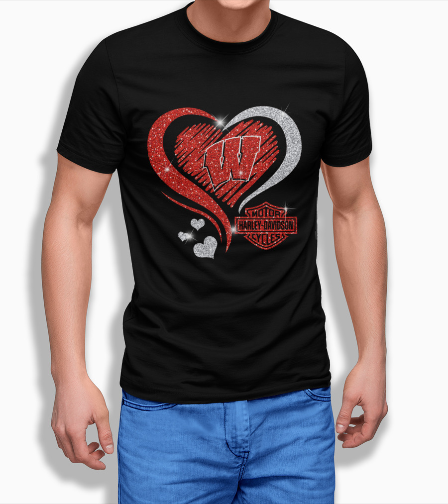 Wisconsin Badgers Harley Davidson Heart T-Shirt