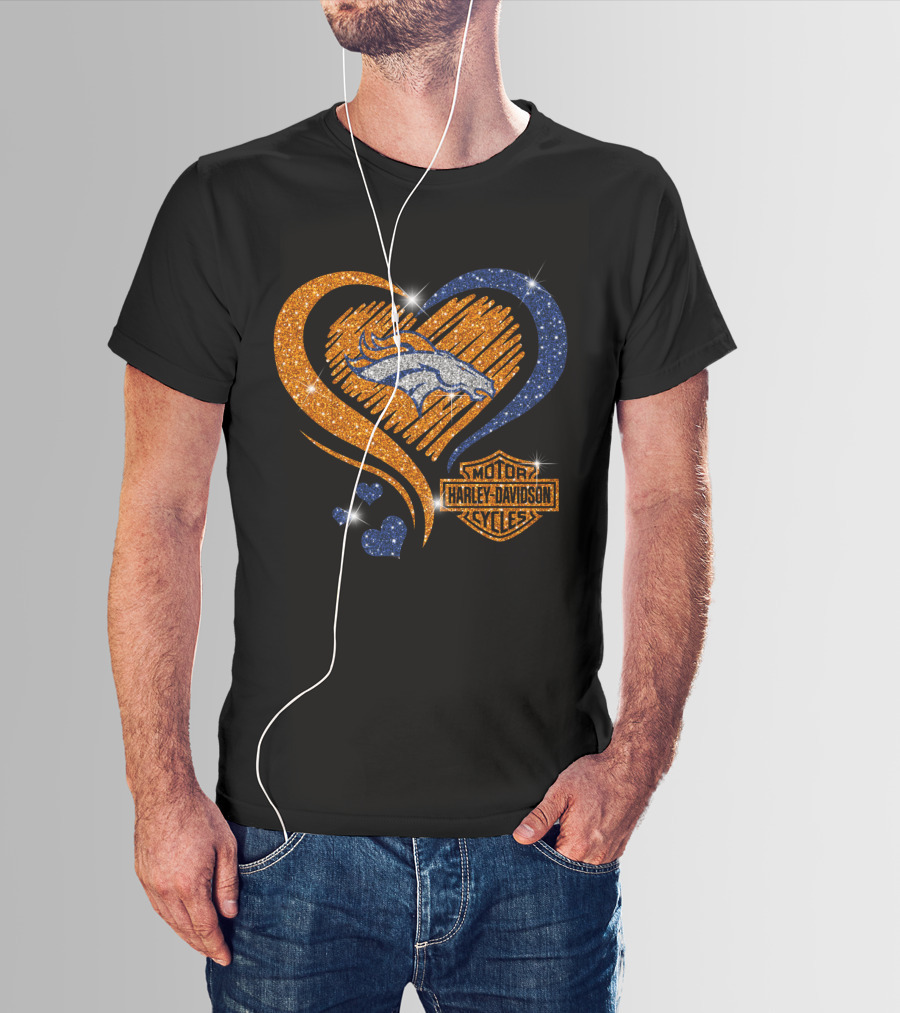 Motor Harley Davidson Cycles Heart Denver Broncos T-Shirt