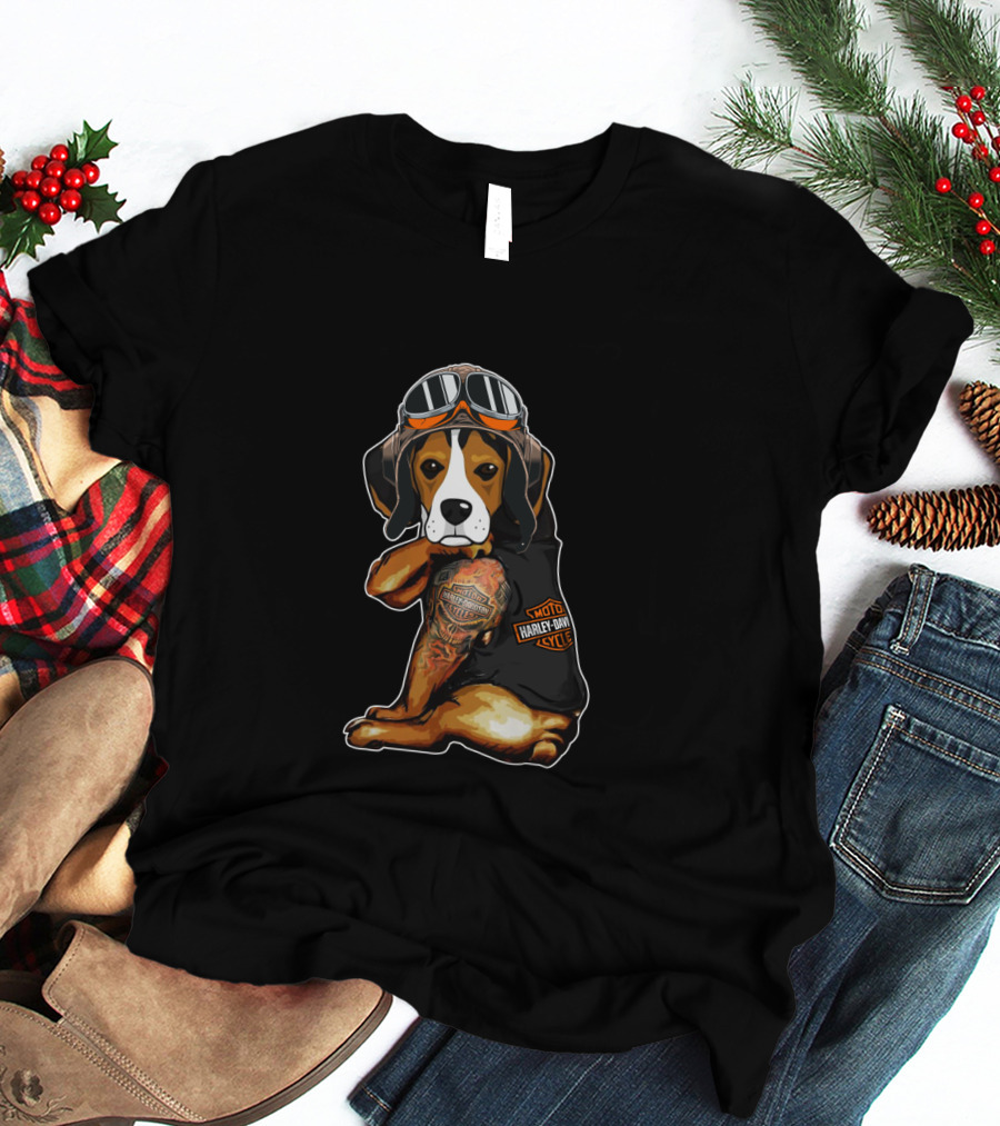 Harley Davidson Beagle With Goggles And Tattoo T-Shirt