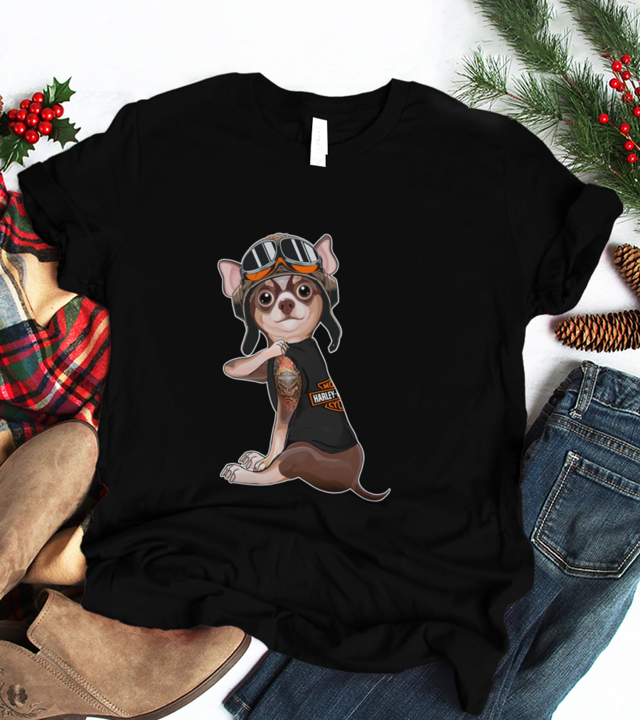 Hd Tattoo Chihuahua Harley Davidson Style Moto Pup T-Shirt