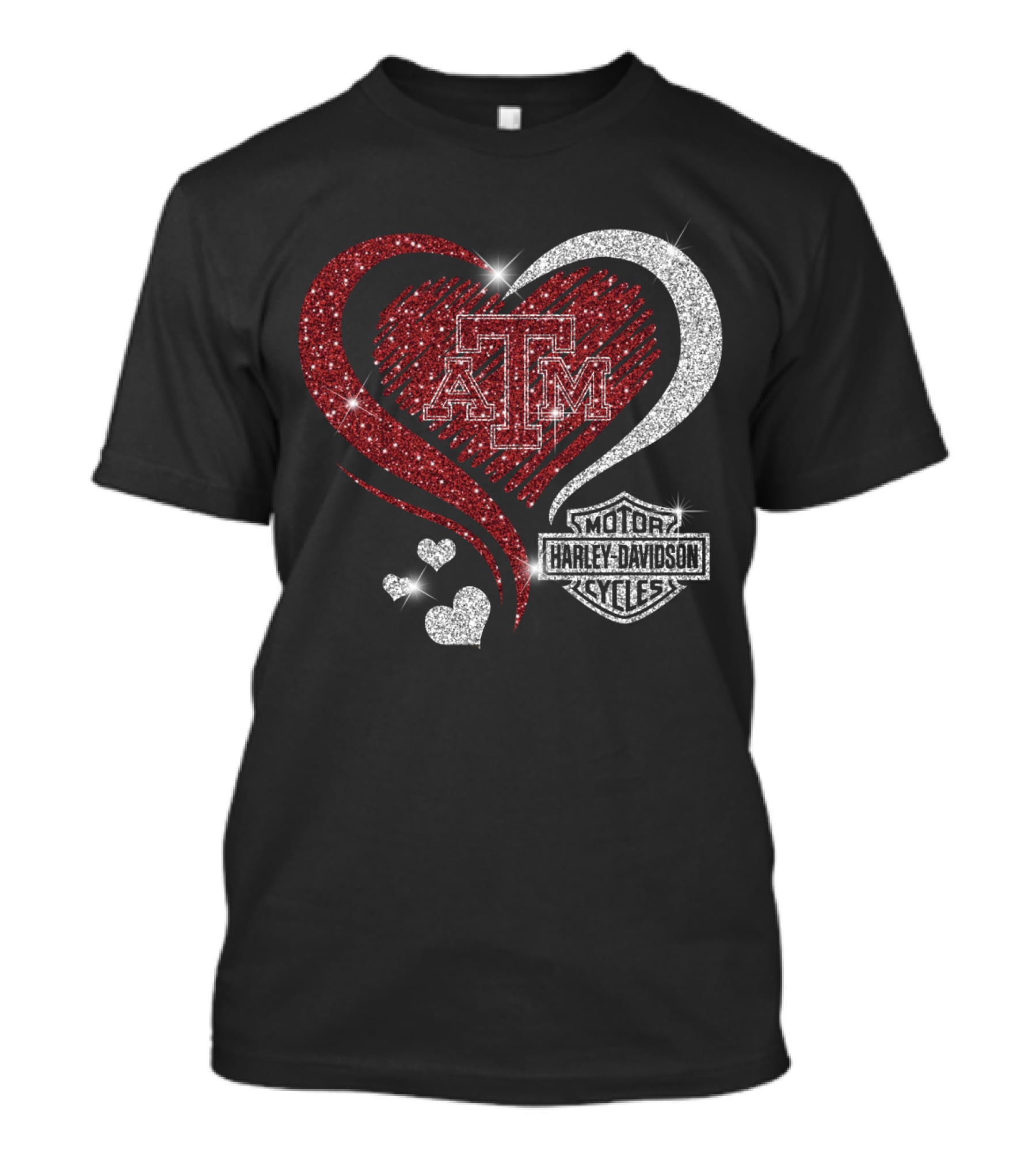 Atm Texas A&M Aggies Harley Davidson Motor Cycles Sparkling Heart T-Shirt