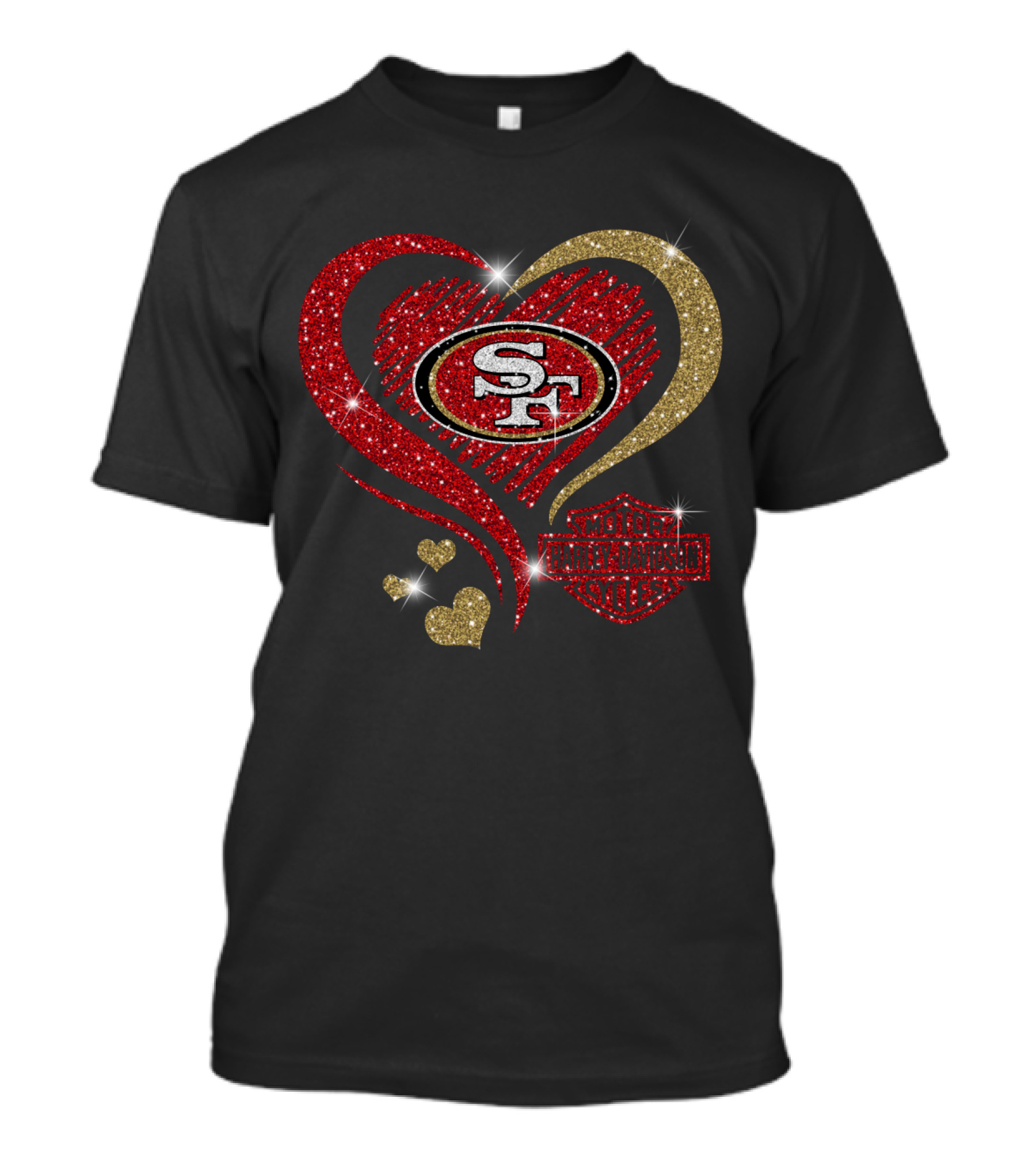 San Francisco 49ers Heart Harley Davidson Motorcycles Style T-Shirt