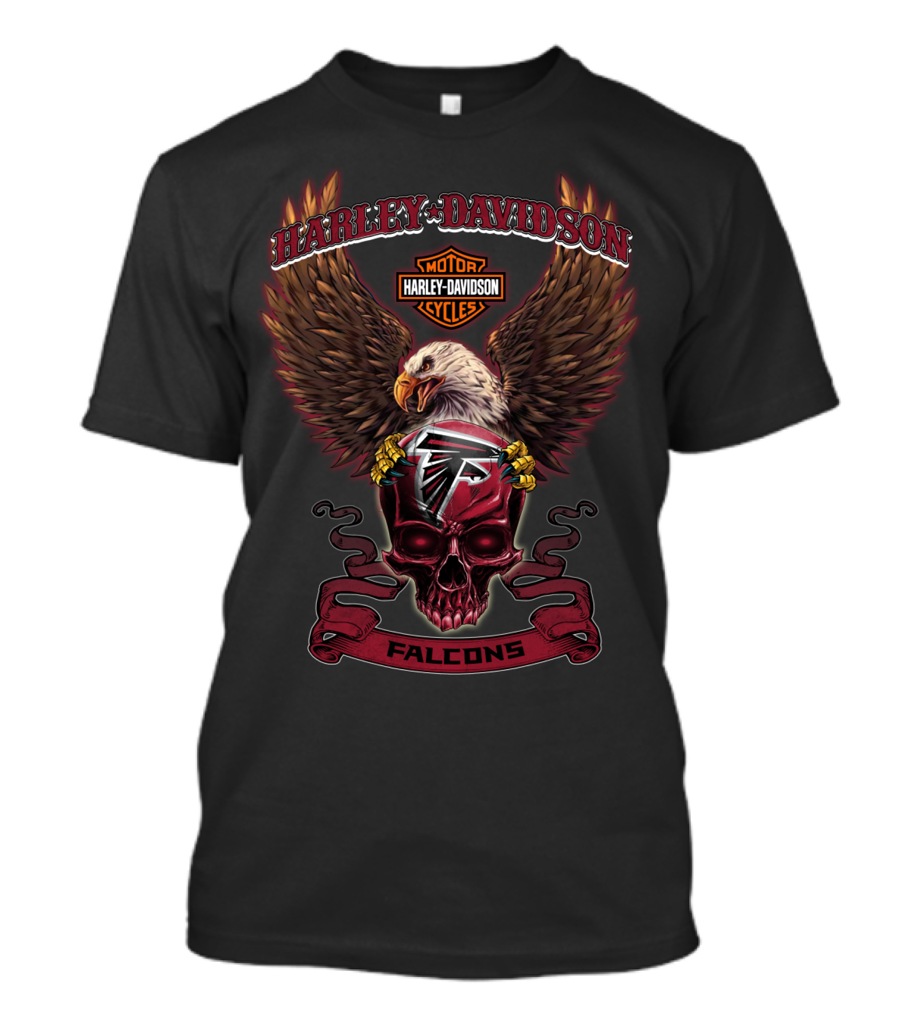 Harley Davidson Falcons Motorcycles Atlanta Falcons Skull Eagle Wings T-Shirt