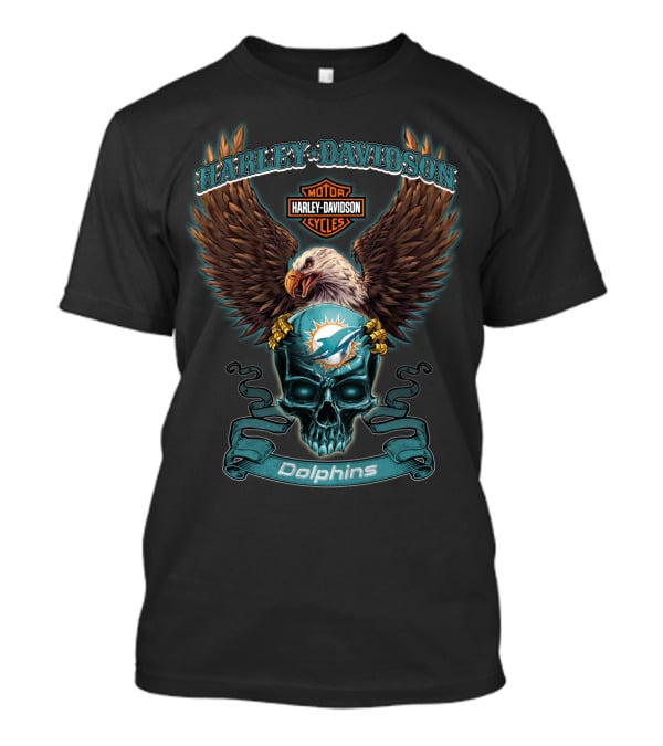 Harley Davidson Dolphins Motor Cycles Eagle And Skull Miami T-Shirt