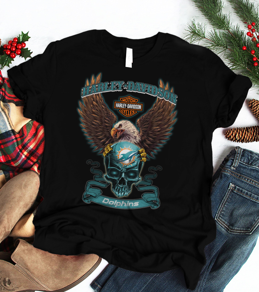 Harley Davidson Dolphins Motor Cycles Eagle And Skull Miami T-Shirt