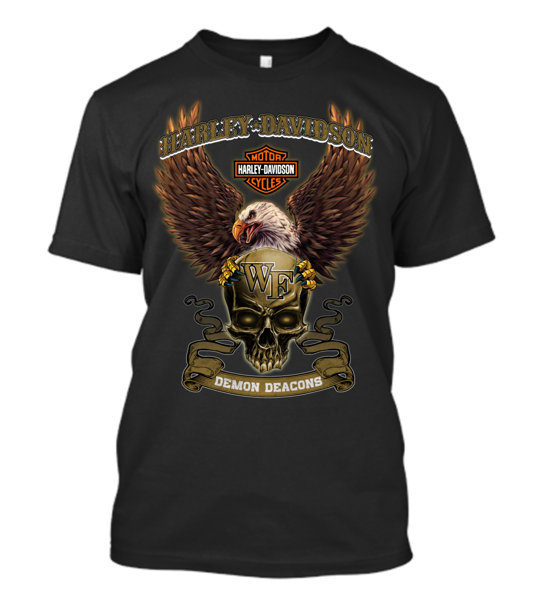 Harley Davidson Motor Cycles Eagle Wf Skull Demon Deacons T-Shirt
